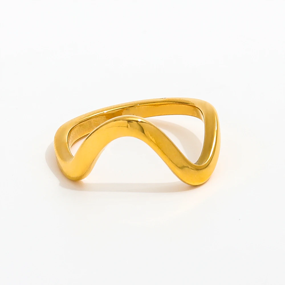 Joolim Jewelry Wholesale 18K Gold Plated Waved Curve Stainless Steel Dainty Ring for Women Trendy Style for Parties