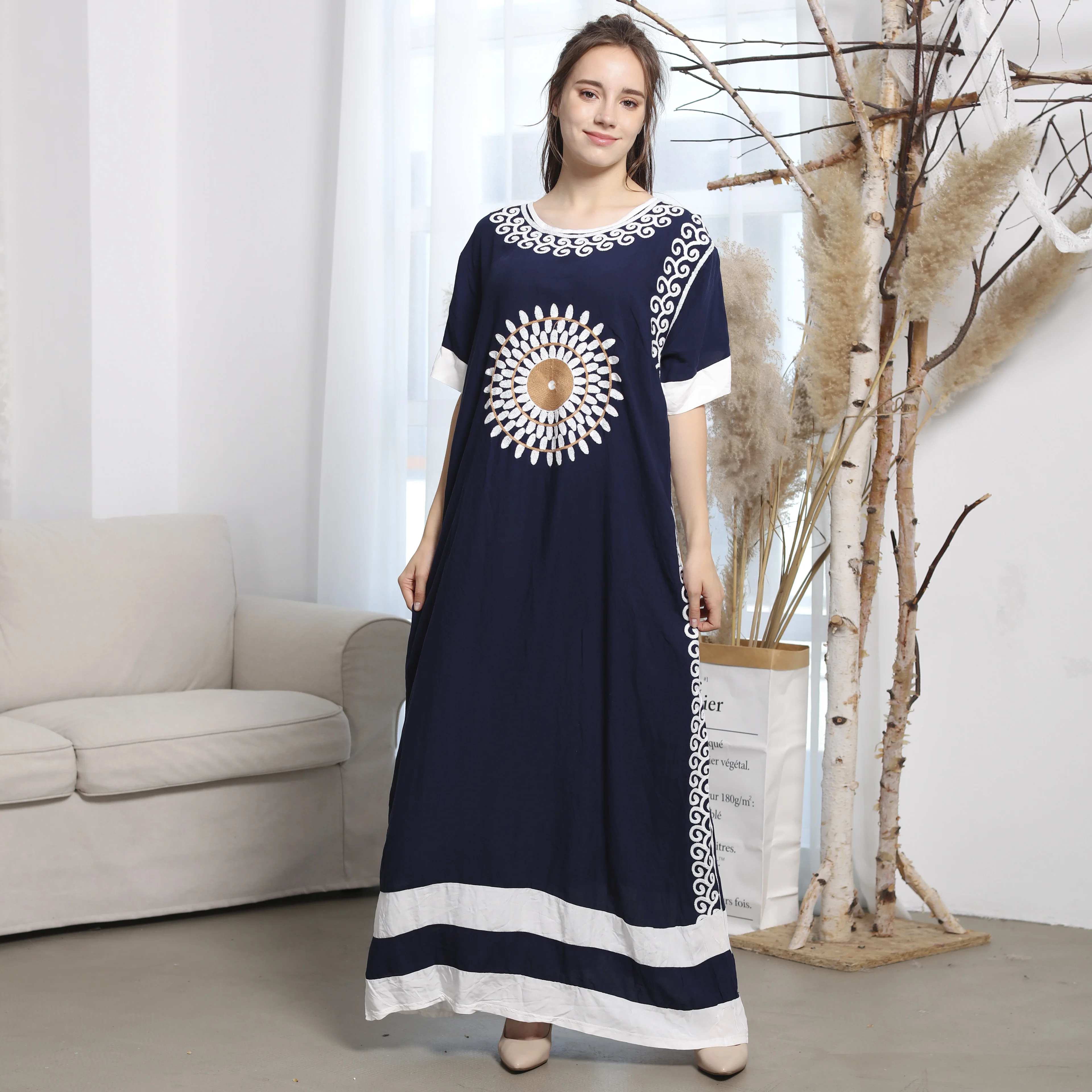 
Nighties for Women Ladies Muslim Clothing Abaya Kaftan Rayon Woven Evening Dress African Dresses Women Pajamas 