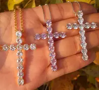 

Icy cross charms pink gold cubic zirconia diamond cross necklace for hip hop jewelry