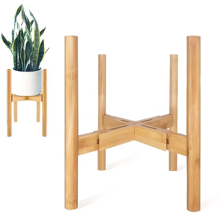 

Mid Century Modern 8 To 12 Inch Flower Pot Adjustable Century Bamboo Wood Plant Stand, Natural