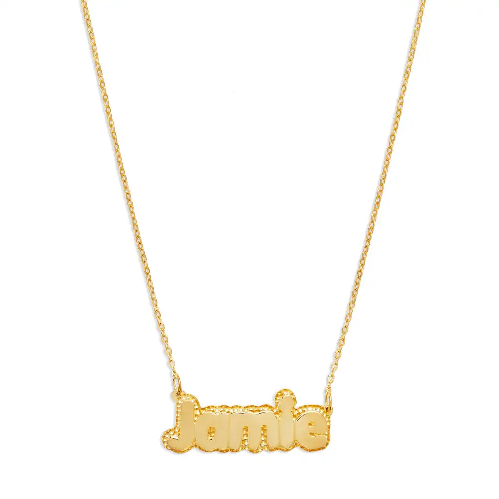 QIUHAN Dropshipping Custom Name Pendant Double Plate Bubble Letter Nameplate Necklace