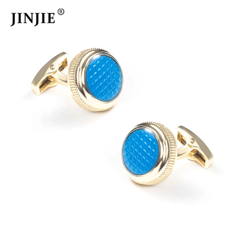 

Wholesale gold plated alloy material blue carbon fiber cufflinks for men