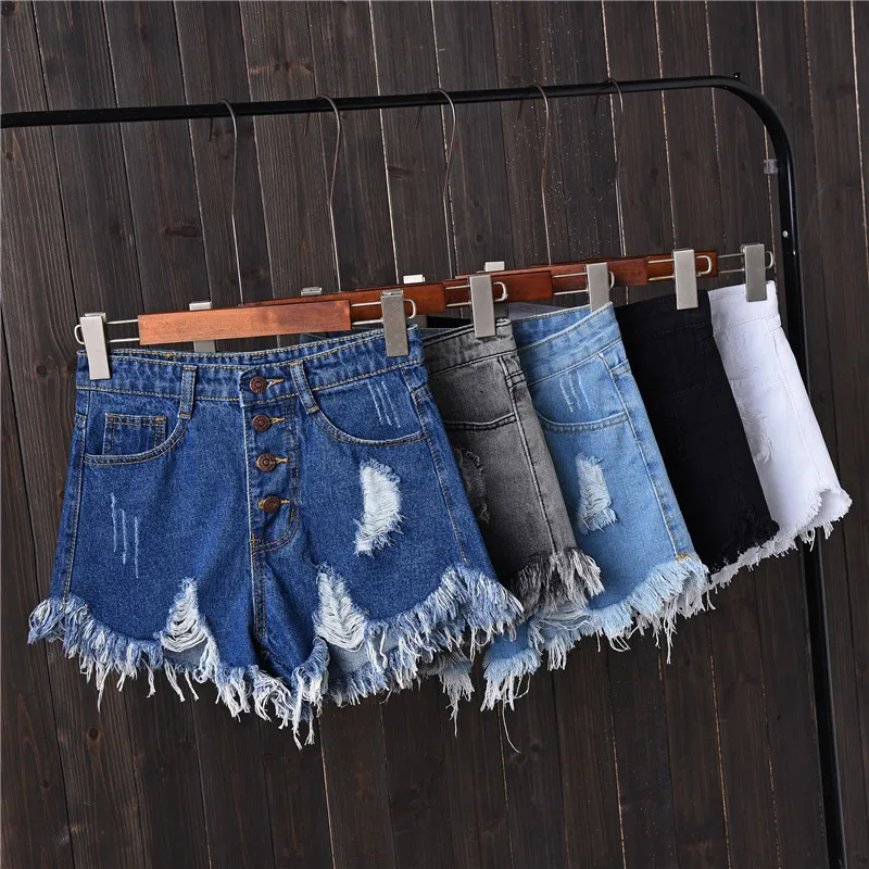 

Casual Summer Hot Sale Denim Women Shorts High Waists Fur-lined Leg-openings Plus Size Sexy Jeans, Grey, black, light blue, dark blue white