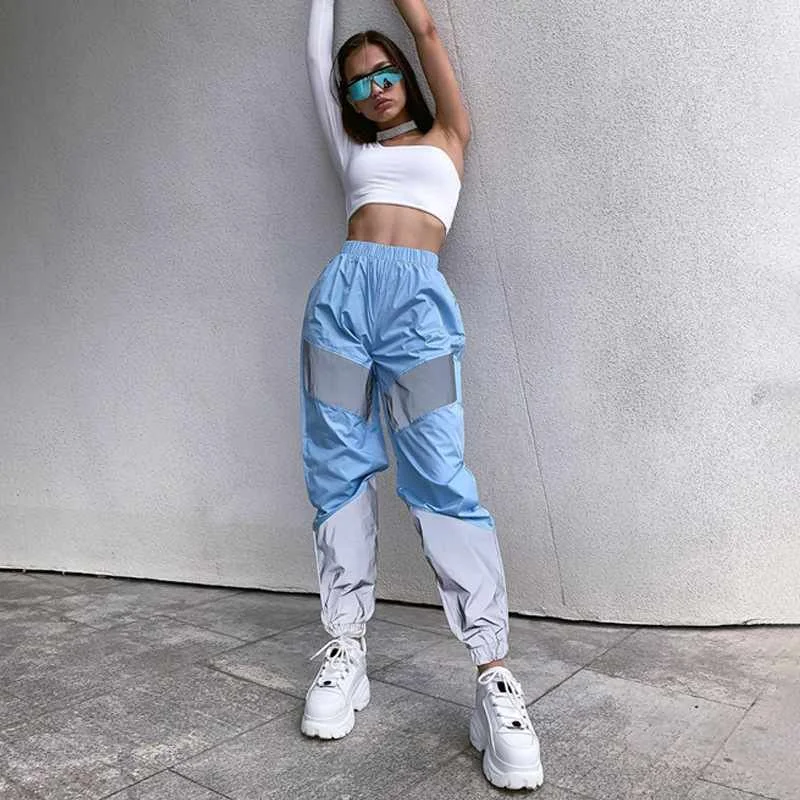 

European And American Explosion Models Autumn And Winter New Sports And Leisure Mid-waist Stitching Reflective Casual Pants, As pictures