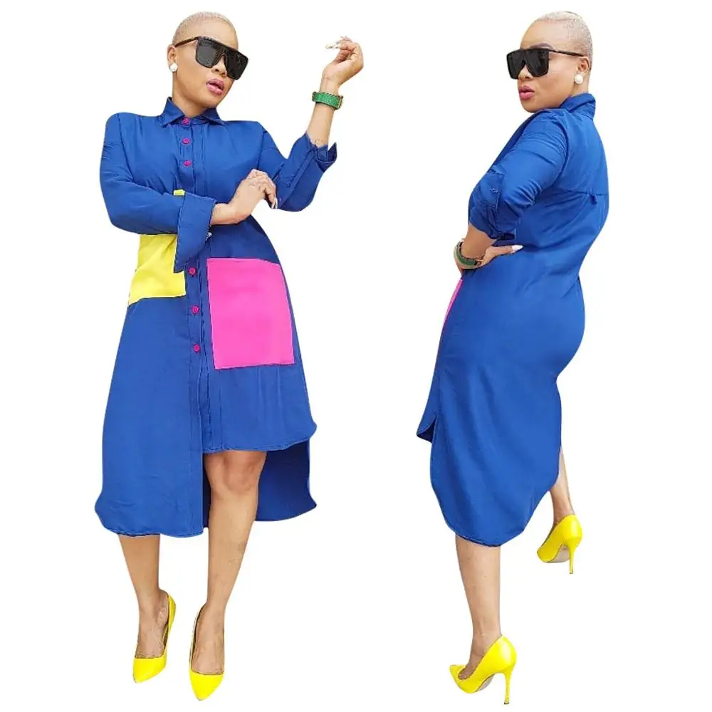 

91012-MX76 loose Irregular long with big pockets casual dresses for girls