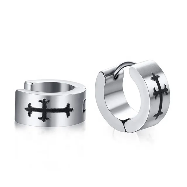 

Free Shipping Men Matte Finished 316L Stainless Steel Cross Huggie Earring, White