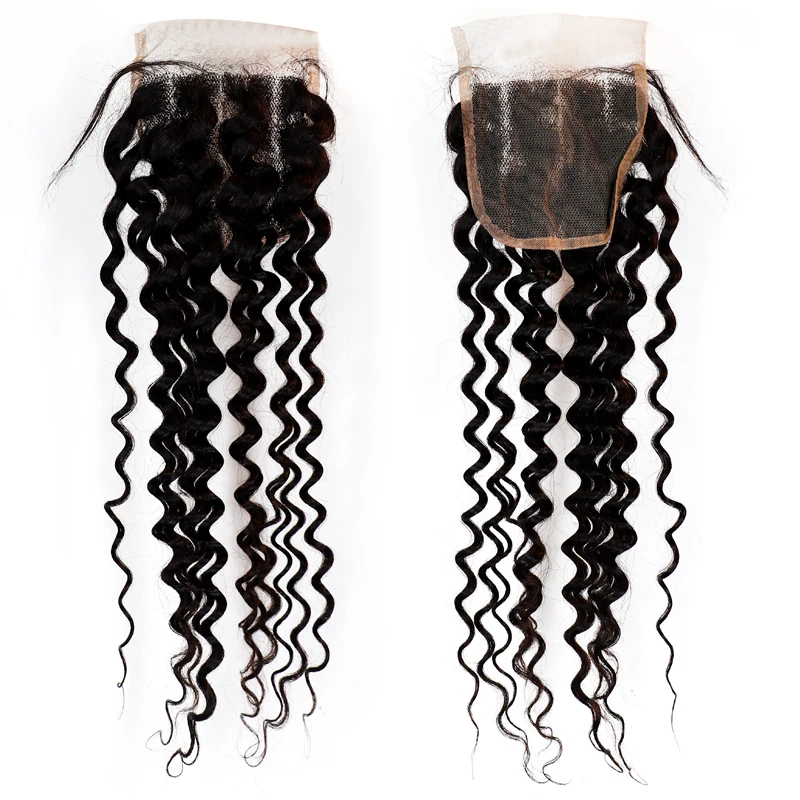 

Brazilian Water Wave Human Hair Bundles With Closure Peruvian Wet and Wavy Hair 4 Bundles Human hair, 1b natural black