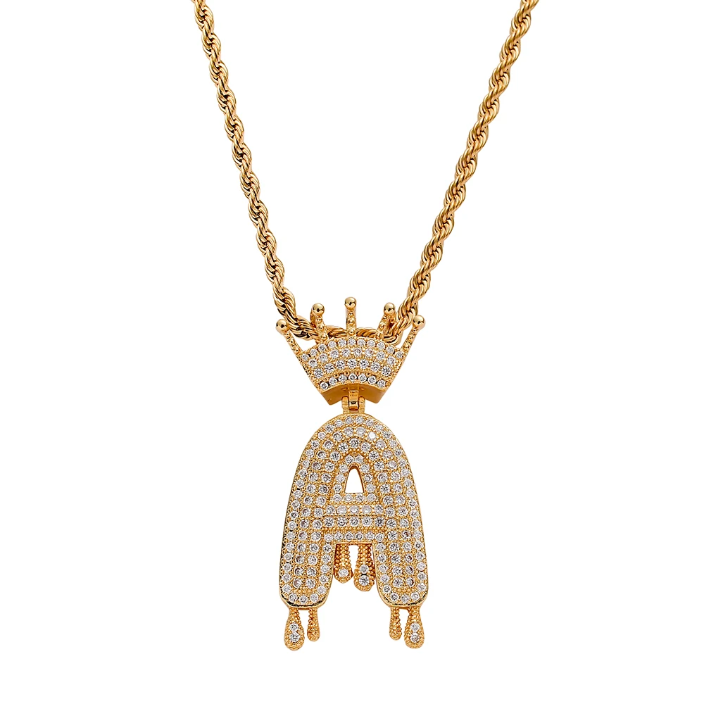 CN285 Wholesale A-Z 26  Letters Iced Out AAA Zircon Bling Bling Brass Setting CZ Pendant Necklace Jewelry