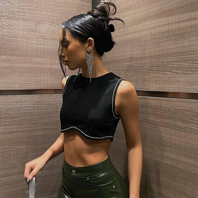 

CUTENOVA Q21TP745 Women Patchwork Crop Top Sleeveless Streetwear Women Tank Top