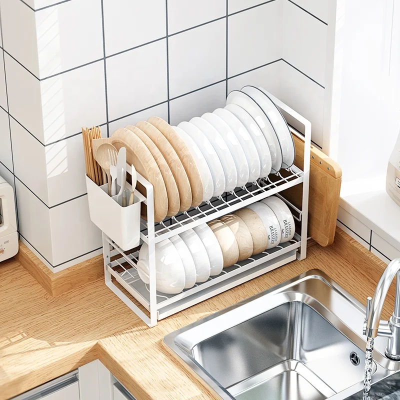 

18cm narrow metal organizers sink side Kitchen drying dish racks, White