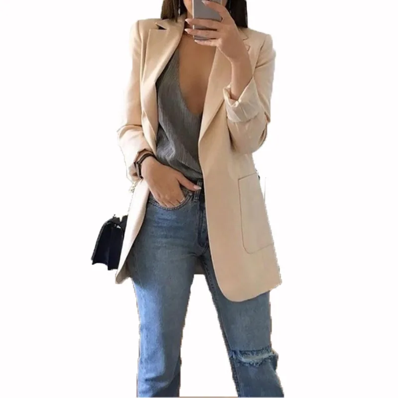 

New lady casual long sleeve formal suit Lapel coat solid color office ol style cardigan coat for women, Picture color