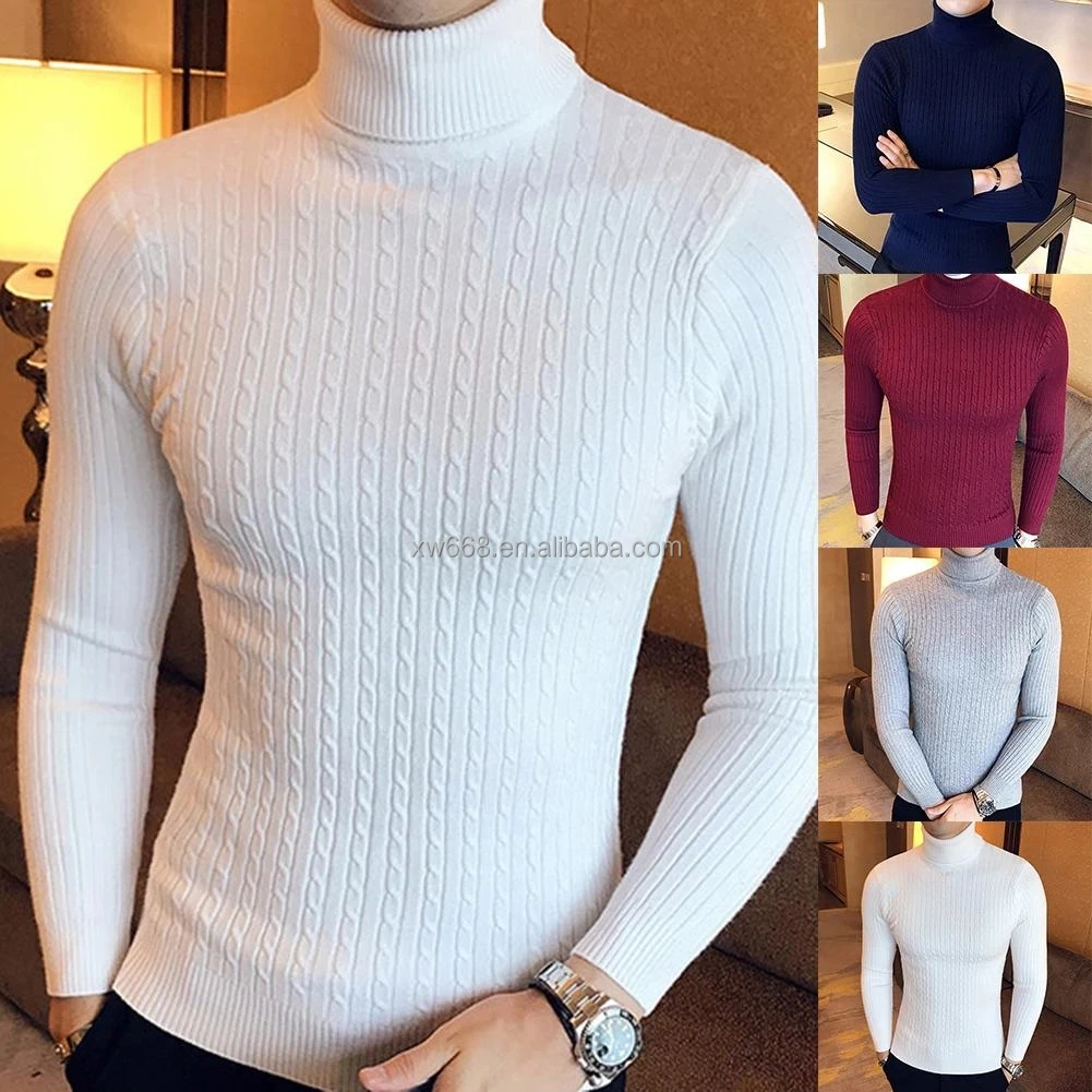 

2022 new low-cost leisure men winter solid color turtle neck long sleeve twist knit sweater men knitted sweater pullover men kni