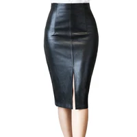 

spring 2019 Lover Beauty New Big Stock Fashion Midi Skirt Black High Waist Sexy Mature Girl Leather Pencil Skirt