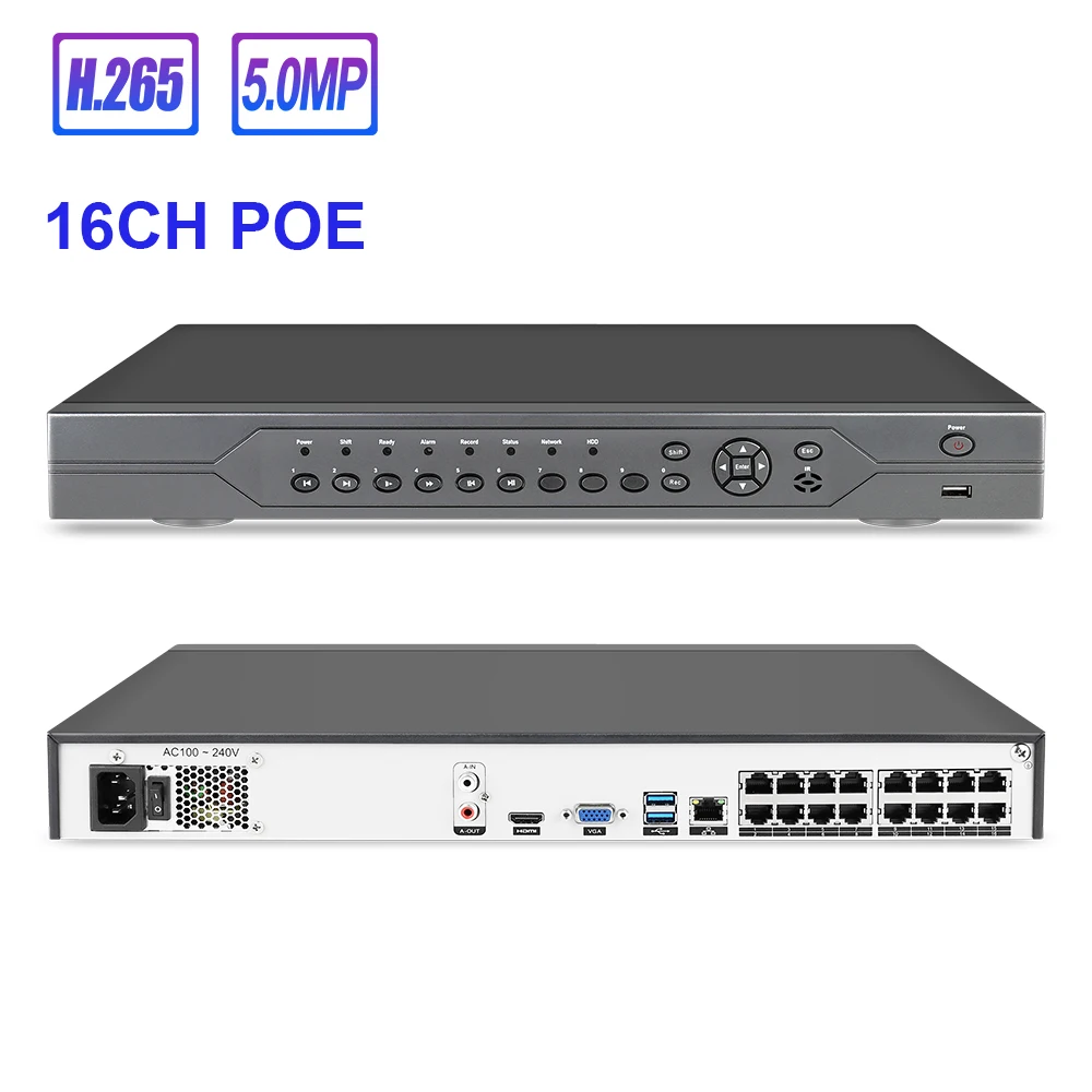 

16CH 5MP 48V POE NVR h.265 P2P Network Video Recorder for IP Camera Surveillance System Kit