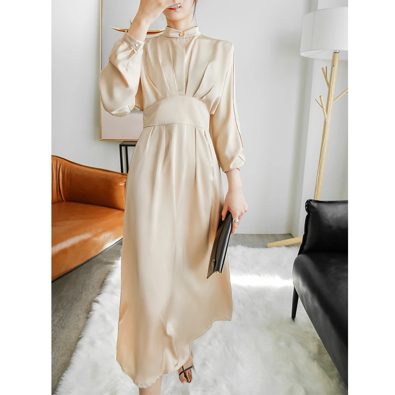 

Batwing Sleeve long Office Dresses Women Formal autumn Elegant Designs Round Collar Women Business Dress