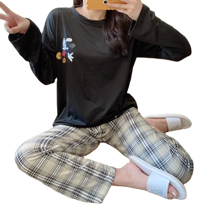 

Autumn Wholesale Mickey Pajamas for Women 2 Piece Set Cartoon Printing O-neck Full Sleeve Ankle Length Pants Home Wear