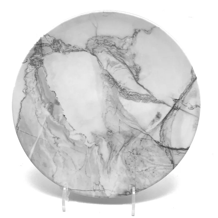 

Elegant Luxury Catering Hot Products Wholesale Marble Design White Marbling Pasta Round Melamine Plate Dinnerware