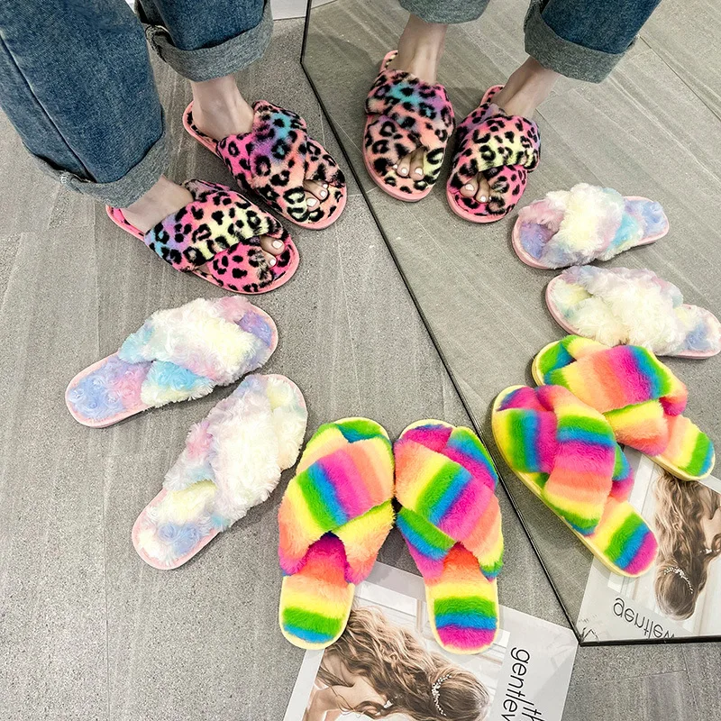 

New Style Women's Indoor Flat slippers Comfortable Colorful Warm Fur Slippers, Colors