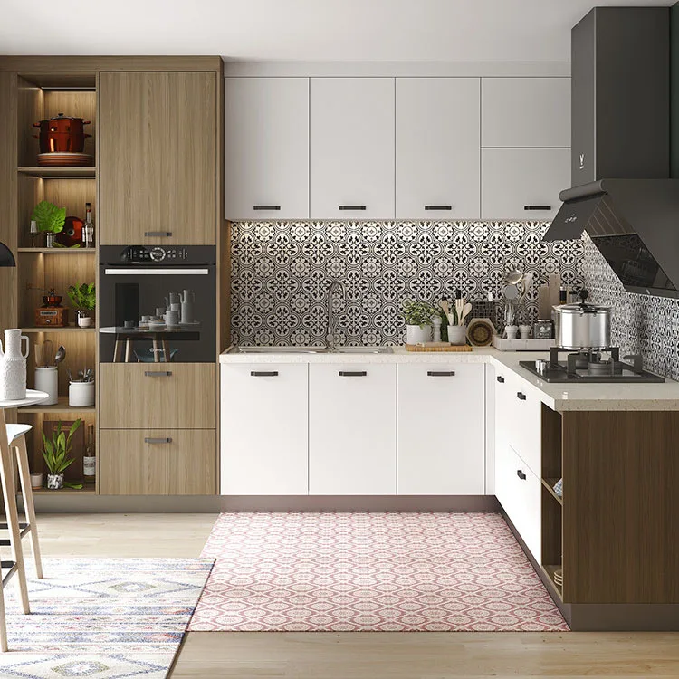 Modern L-shaped Kitchen Design Wooden Kitchen Cabinets