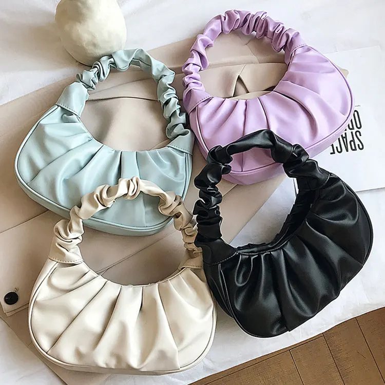 

Armpit Leisure Girls Small Tote Casual underarm pleated soft leather handle white small cloud bag dumpling, Customizable