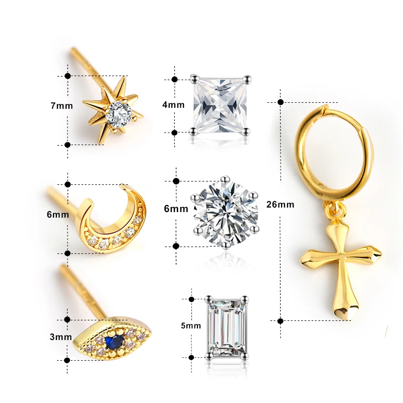 

RINNTIN HAPE3 1PC fashion geometry eye moon cross shape gold jewelry multicolor small earrings for woman