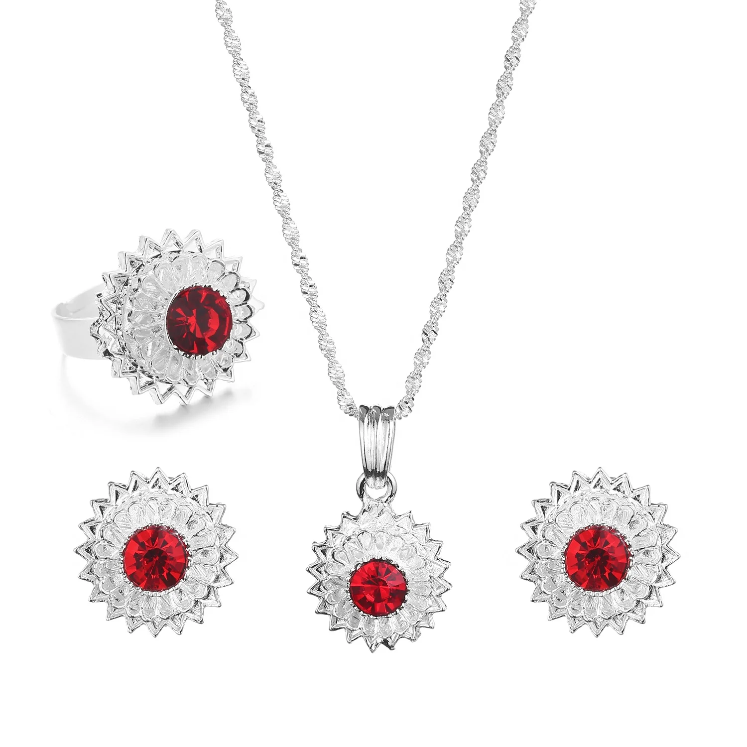 

Ethiopian Pendant Necklace Earrings Ring for Women African Eritrea Habesha Wedding Bridal Jewelry Set