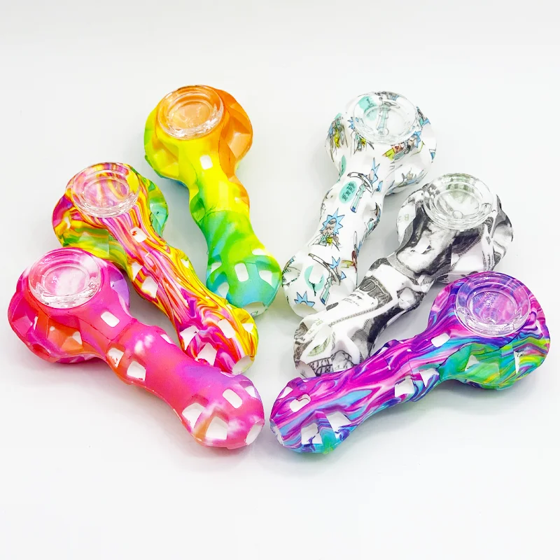 

SHINY 2021 Silicone Glass weeding water Smoking Herb Dugout Pipe Tobacco Hand Spoon Pipes Smoke Accessories, Colorful
