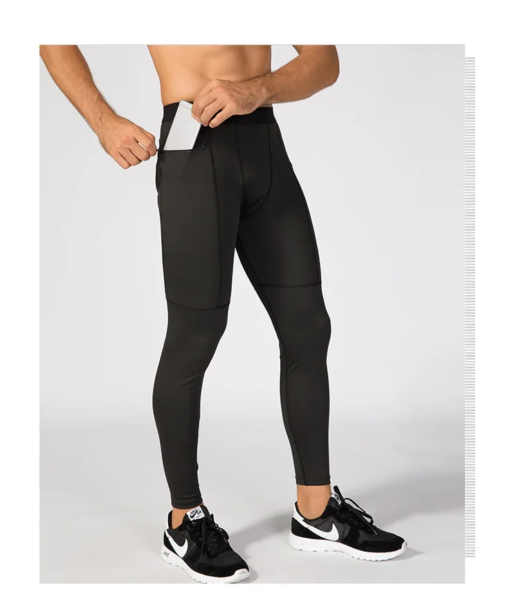 

Men's Zipper Pocket Fitness Pants Sports Running Training Sweat Wicking Fast Drying High Elastic Tights Casual Sport Pants, Pictures showed