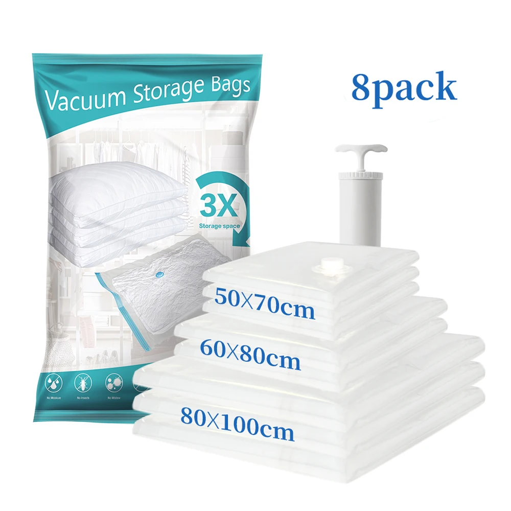 

Foldable Space Saver Vacuum Storage Bag For Cloths Vacuum Compressed Bag Set, Tansparent