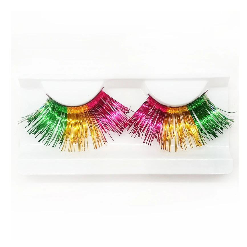 High quality glitter colored stage false eyelash custom exaggerated party eyelashes