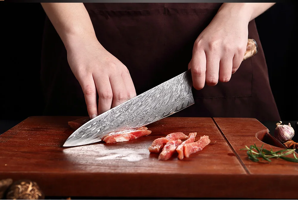 XITUO Damascus Steel Japanese VG10 Chef Knife Paring Fruit Vegetable Kitchen knife Blue Resin Color Wood Handle Cooking Tool