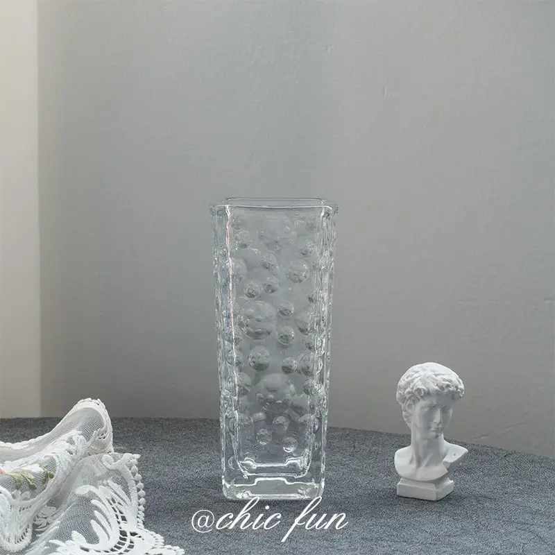 

Modern Style Design Bubble Texture Transparent Crystal Thick Glass Flower Vase for Home Garden Table Wedding Flower Decoration
