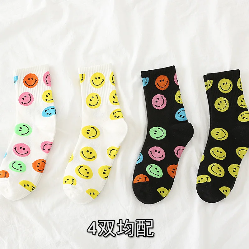 

New ladies' smiley face combed cotton socks medium tube breathable socks, Custom color