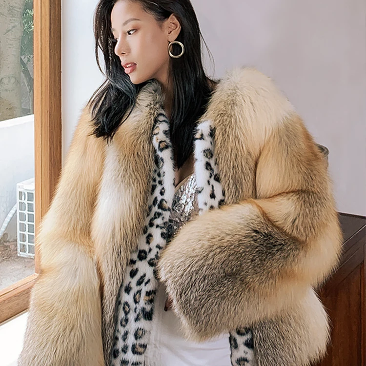 

Custom luxury golden print mink fox fur coats natural color real fox fur coats women, Customized color