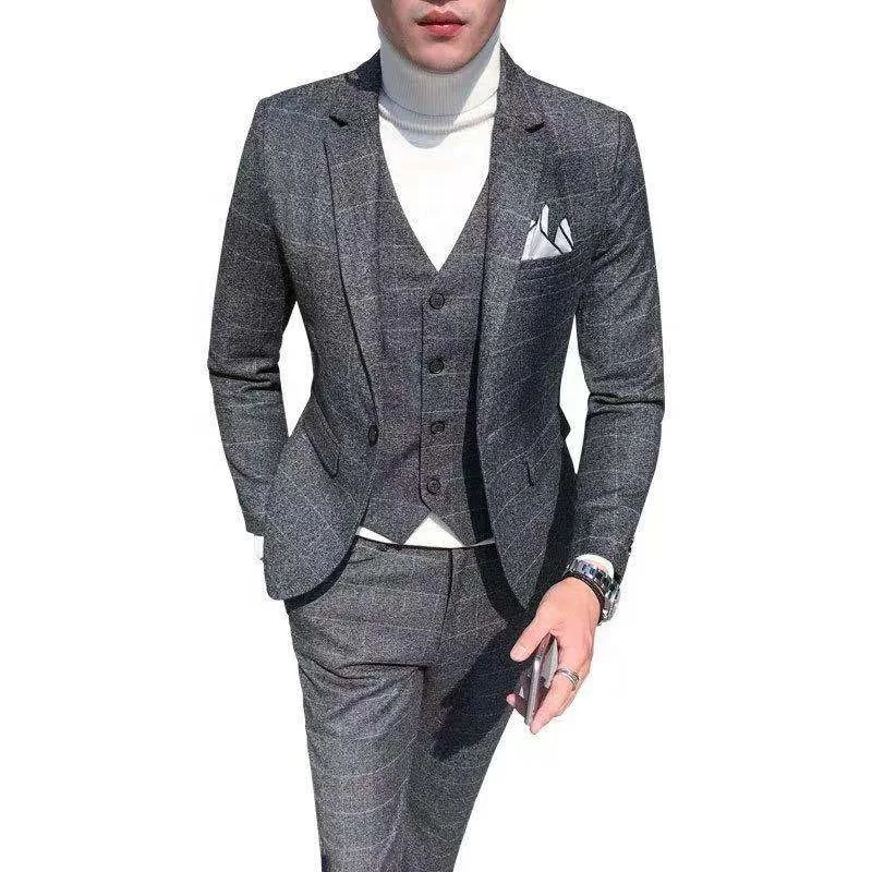 

High Quality Top Brand Grey 3 Pieces Slim Fit Office Uniform Coat Pant Men Suits, Light grey coat pant men suit