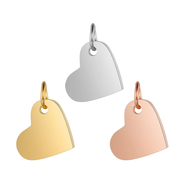 

18k Gold plates Custom small Round heart stainless steel brand logo pendant jewelry tags oring engraved metal plates for jewelry