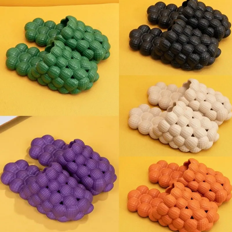 

Solid Color Women Indoor Non Slip House Slippers Rubber Flat Indoor Bubble Slide Pins Charms Foam Soft Massage Bubble Slippers