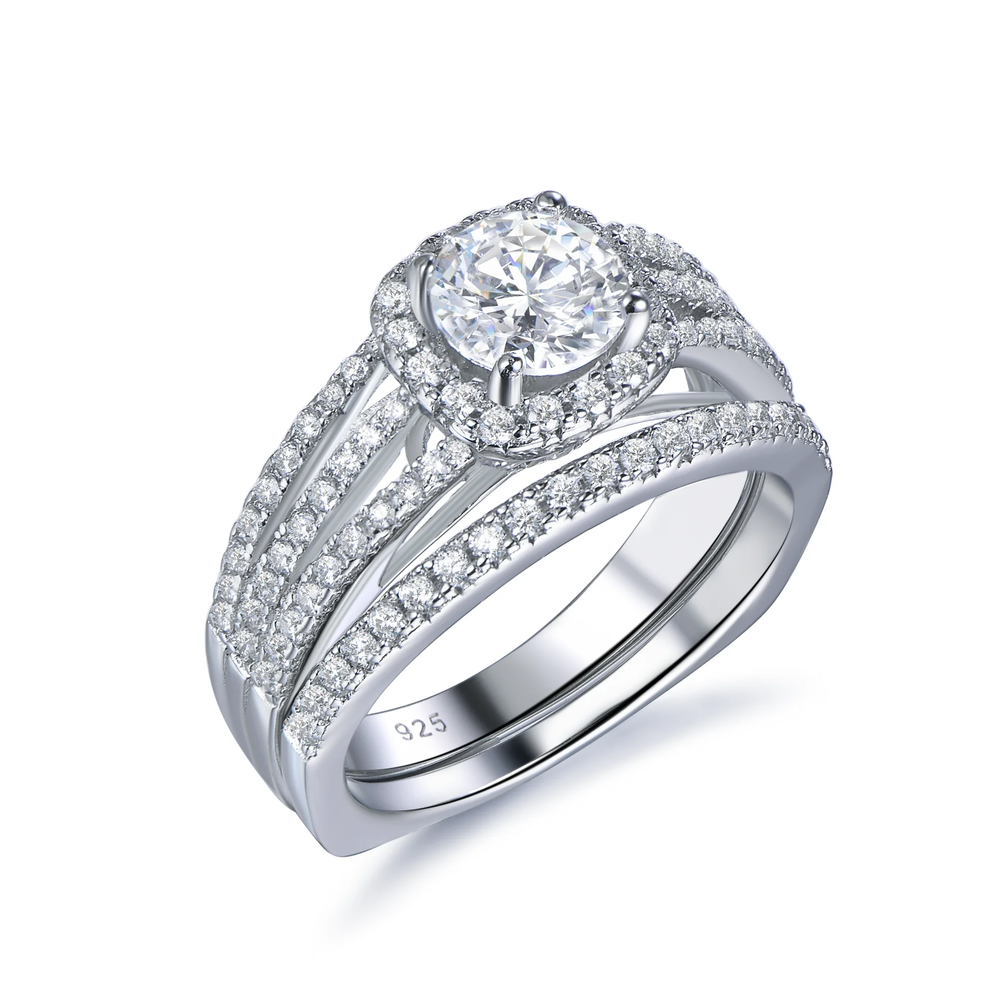 

Hot Sale Jewelry Bridal Engagement Sterling Silver White Gold 5A Cubic Zirconia Wedding Ring Sets For Women