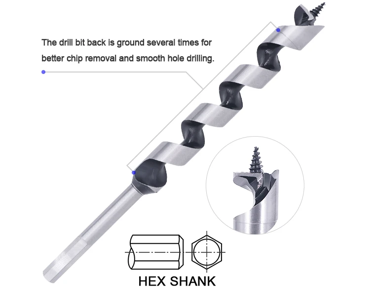 Hex Shank Single Flute Wood Auger Drill Bit without Stem for Wood drilling