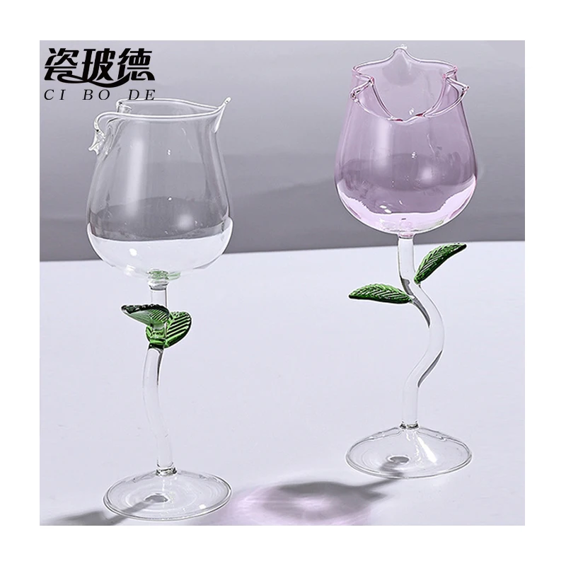 

Elegant Creative Flower Shaped Glass Unique Rose Red Wine Glasses Goblet Wine Glass Cup For Couples Lovers Valentine's Day