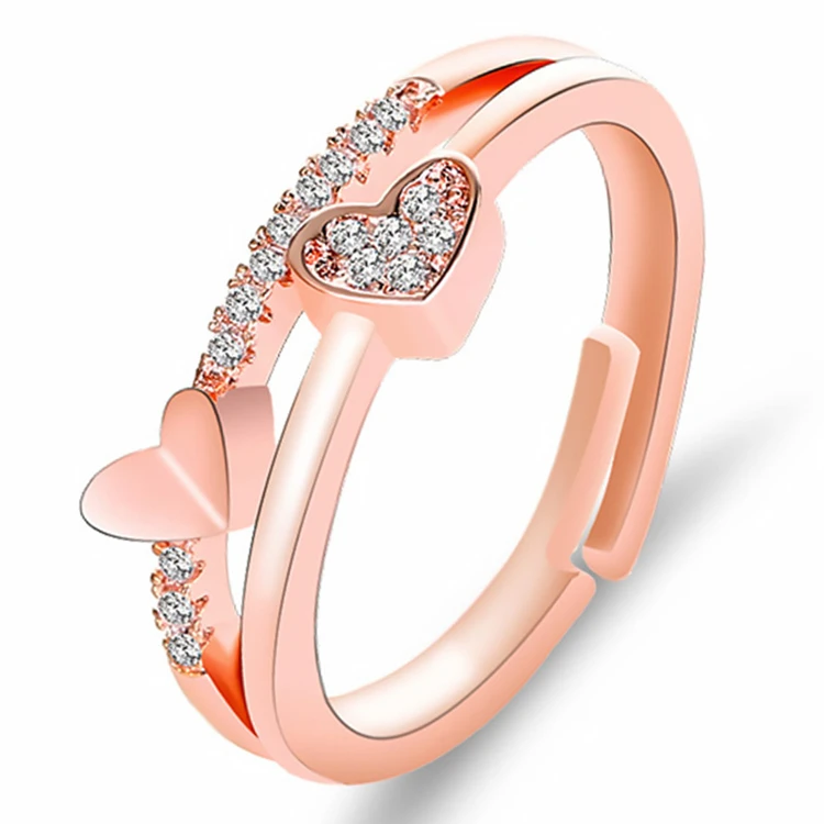 

New Wholesale Korean Creative Temperament Jewelry For Women Heart-shaped Opening Adjustable Alloy Wedding Rings, 2 colors