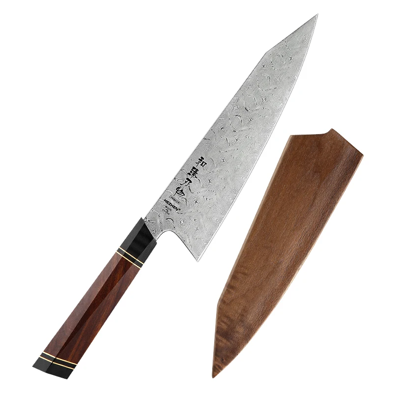 

Hot sale Sharpest Japanese 110 Layers Full Damascus steel chef kitchen knife with Desert Ironwood Handle OEM/ODM