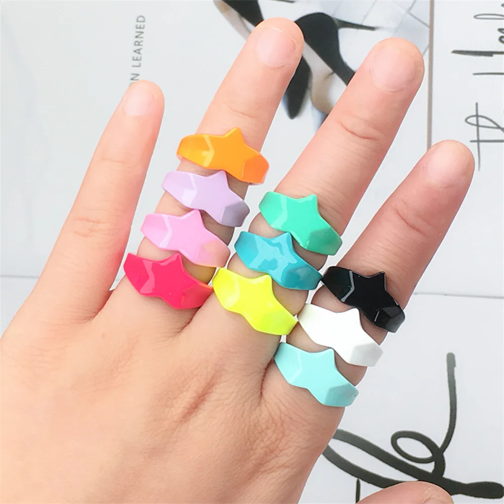 

Exaggerated Big Star Rings Chic Candy Color Star Shape Oil Dripping Enamel Rings Women Jewelry