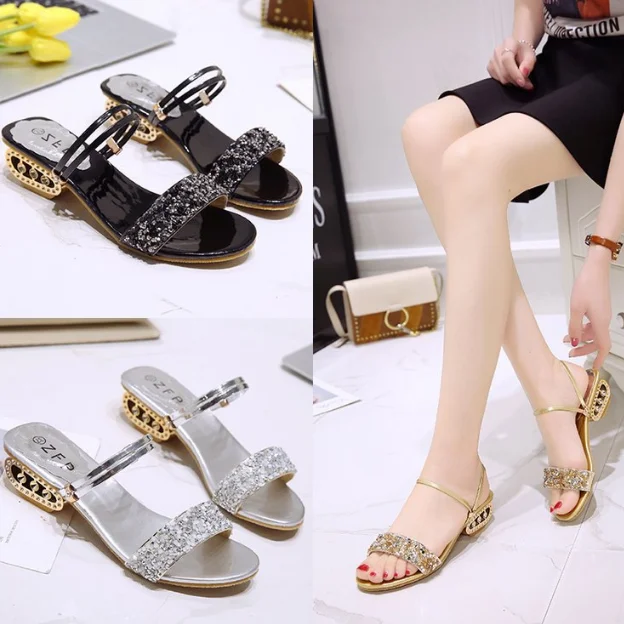 

Thick Heel Casual Sandals Slides Slippers Women Ladies Summer Shoes Sandales