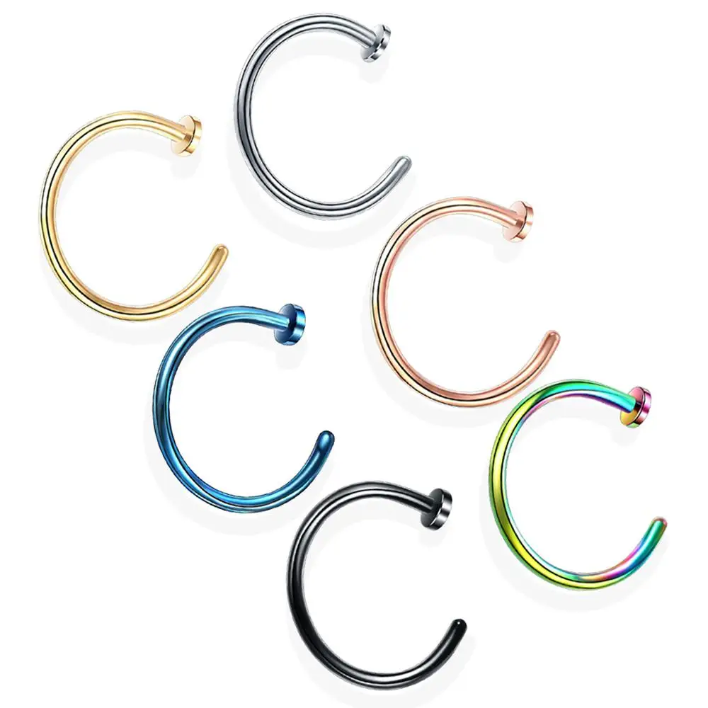 

New Small Thin 316l Surgical Steel Nose Lip Open Hoop Ring C Type Hoop Piercing Stud Body 6 Colors  Piercing Jewelry, 6 plated