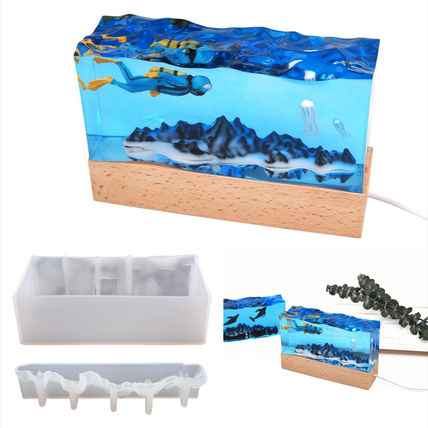 

F052 DIY jewelry epoxy Mountains and sea with light resin silicone moulds Mountain wave sea table ornament silicone resin mold, Stock or customized