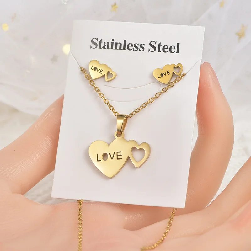

9 Style Good quality Stainless steel necklace geometry Stud earrings Love three -piece suit women's jewelry accessories