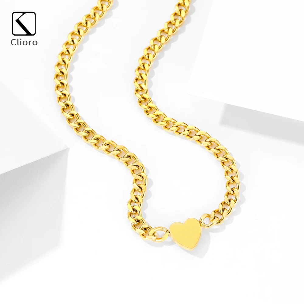 

gold hip hop cuban link necklace titanium steel necklace heart championship algerian necklace Clavicle Chain Punk