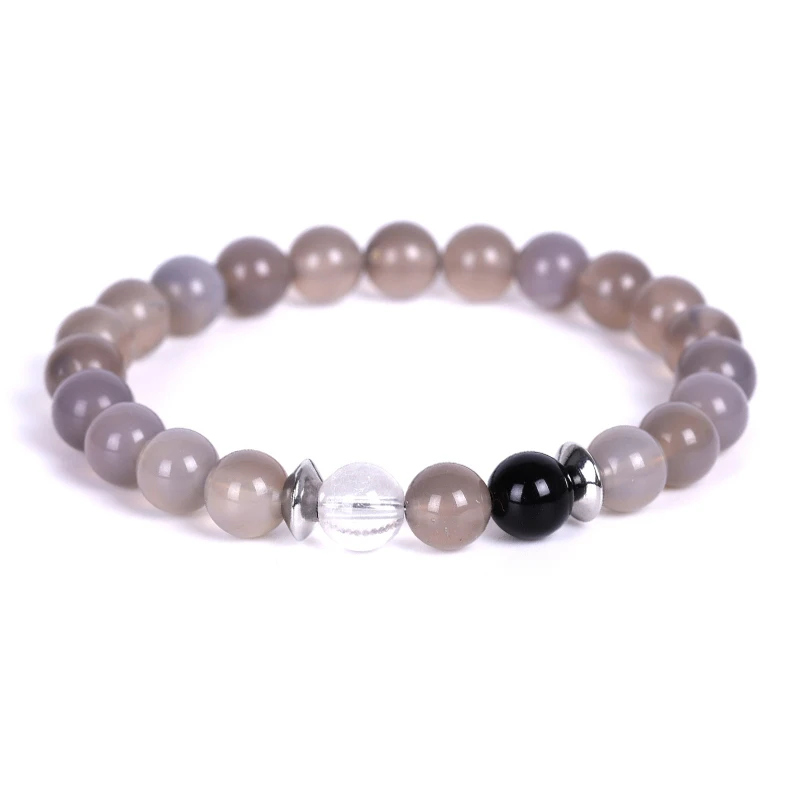 

Trade Insurance Rock Crystal & Black Onyx & Gray Agate 24 Hours Time Bracelet