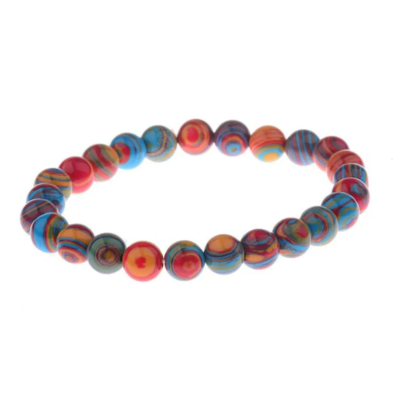 

Fashion Jewelry Colorful Chakra Stone Beaded Bracelet Adjustable Stretch 8mm Malachite Beads Bracelets